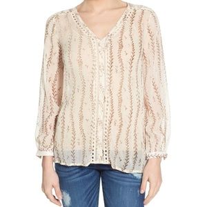 NWT Lucky Brand Lace Inset Vine Print Sheer Blouse
